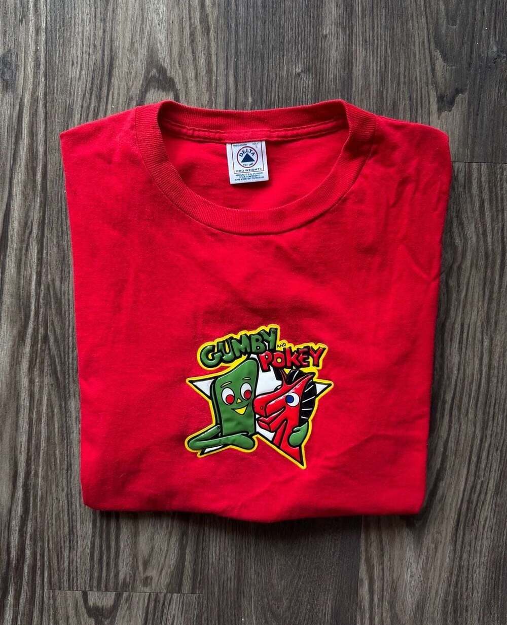 Vintage 90s Gumby and Pokey Red Graphic T-Shirt Delta Pro Weight Size Large